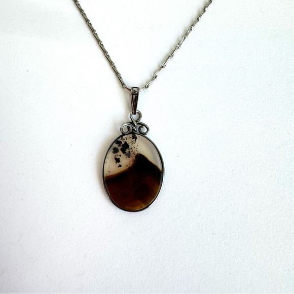 Vintage Montana Picture Agate Necklace Mountain Scene Sterling Silver Pendant - Picture 4 of 13
